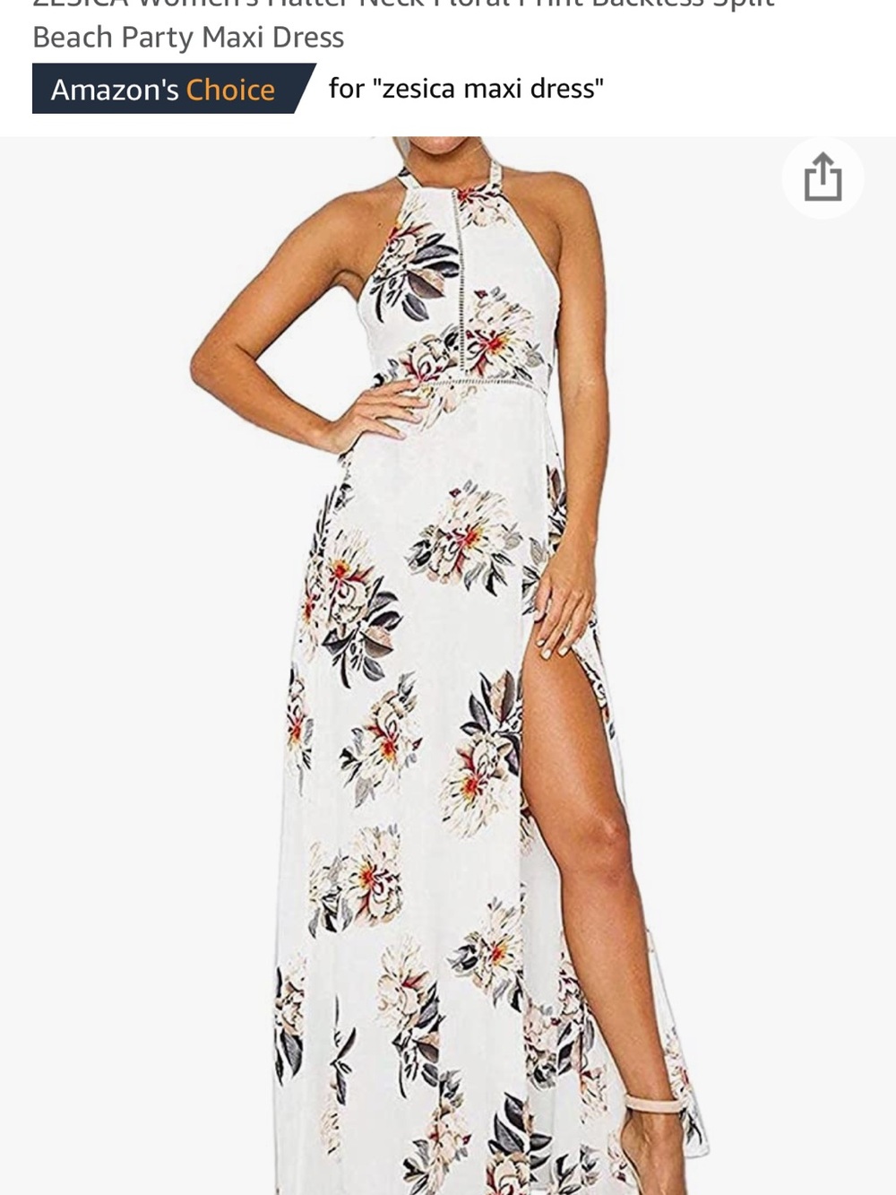 Zaful White Floral Halter Maxi Dress with Side Slit